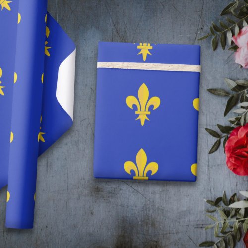 Royal Blue Wrapping Paper with gold Fleur de Lis