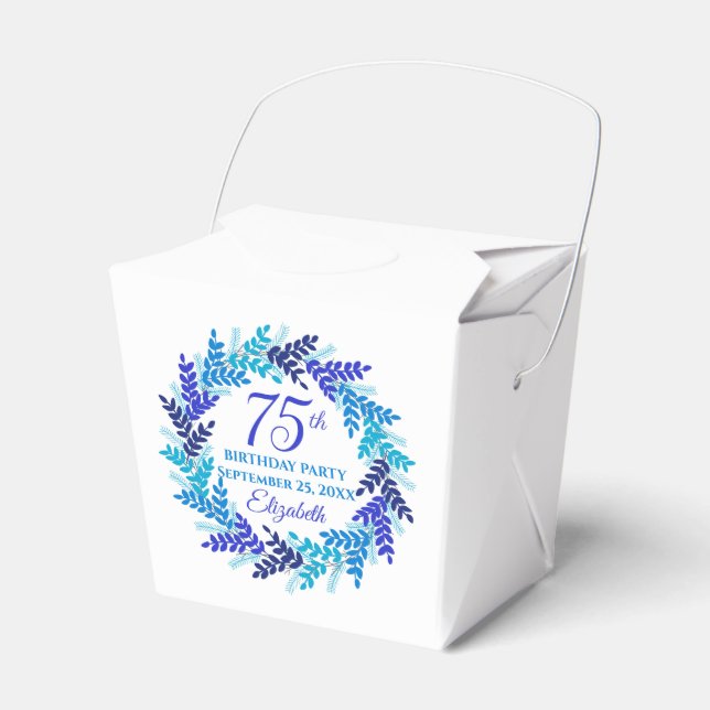 Royal Blue Wreath 75th Birthday Party Favor Boxes (Front Side)