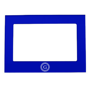 Royal Blue Wt Greek Key Rnd Frame Initial Monogram