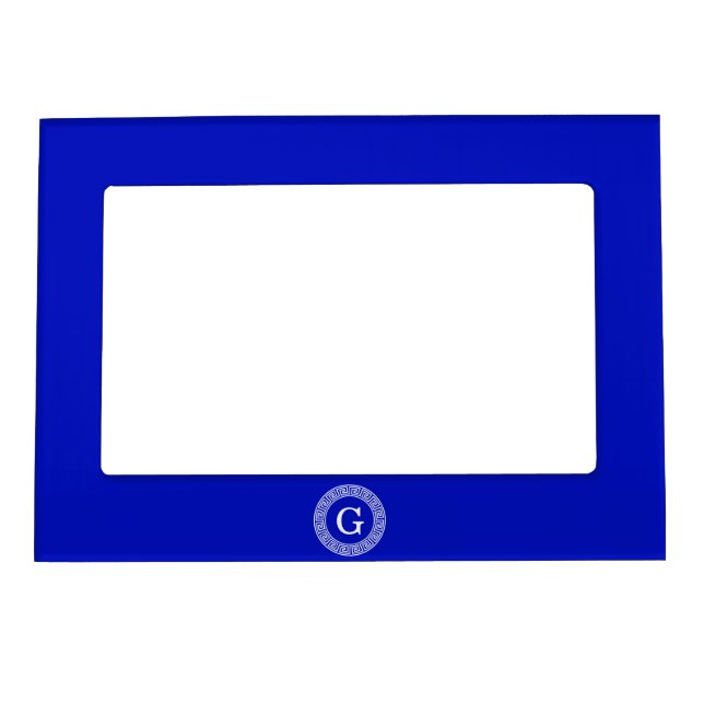 Royal Blue Wt Greek Key Rnd Frame Initial Monogram (Front)