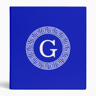 Royal Blue Wt Greek Key Rnd Frame Initial Monogram Binder