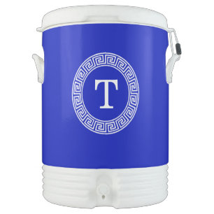 Royal Blue Wt Greek Key Rnd Frame Initial Monogram Cooler