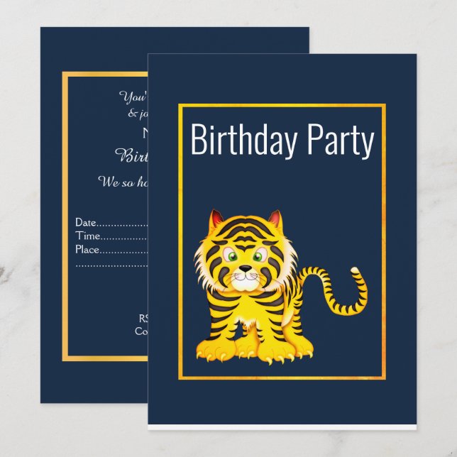 ROYAL BLUE YELLOW BIRTHDAY PARTY INVITATION (Front/Back)