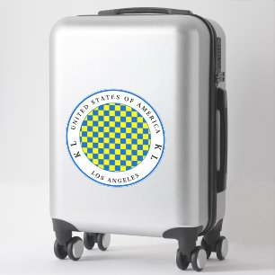 Royal Blue & Yellow Checkerboard Monogram Luggage Sticker