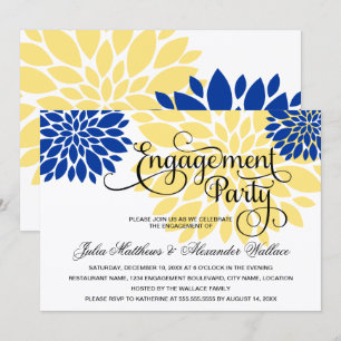 Royal Blue Yellow Floral Burst Engagement Party Invitation