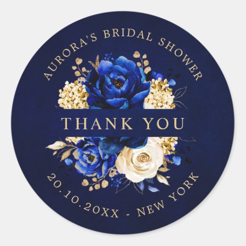 Royal Blue Yellow Gold Bridal Shower Thank you Cla Classic Round Sticker