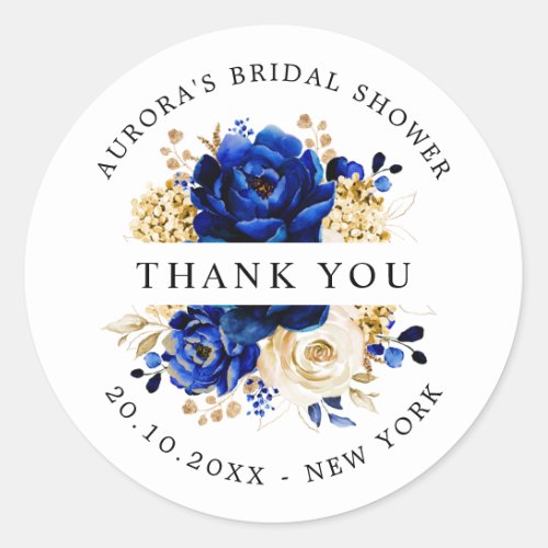 Royal Blue Yellow Gold Bridal Shower Thank you Classic Round Sticker