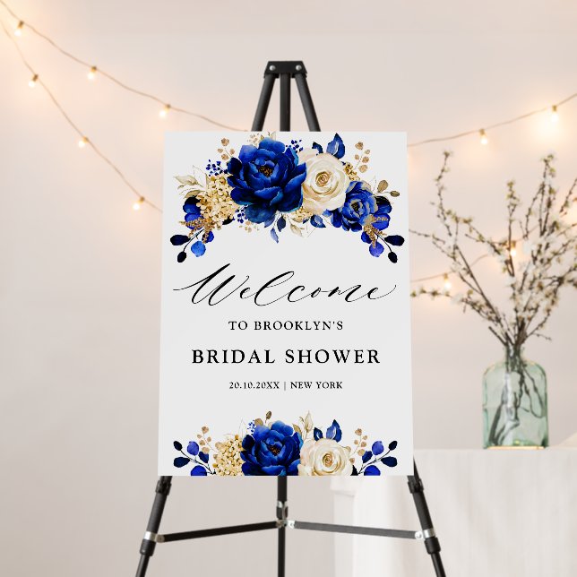 Royal Blue Yellow Gold Bridal Shower Welcome  Foam Board (In Situ (Stand))