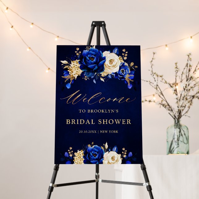 Royal Blue Yellow Gold Bridal Shower Welcome  Foam Foam Board (In Situ (Stand))