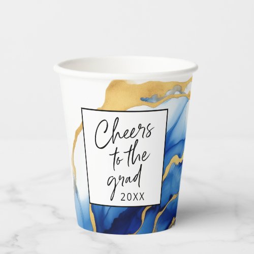 Royal Blue Yellow Gold Cheers to Grad Graduation Paper Cups