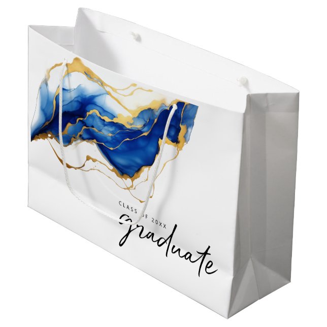 Royal Blue Yellow Gold "class of" graduate Large Gift Bag (Front Angled)