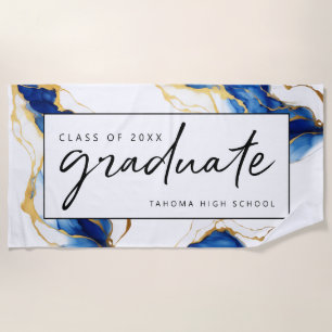 Royal Blue Yellow Gold Elegant Graduate Beach Towel