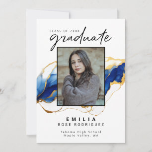 Royal Blue Yellow Gold Elegant Modern Graduation Announcement