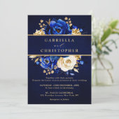 Royal Blue Yellow Gold Floral Bridal Shower Invita Invitation (Standing Front)