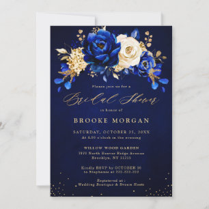 Royal Blue Yellow Gold Floral Bridal Shower Invita Invitation
