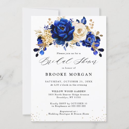 Royal Blue Yellow Gold Floral Bridal Shower Invitation