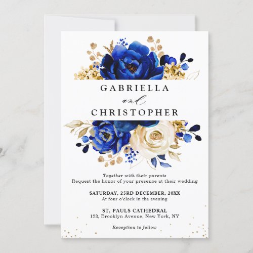Royal Blue Yellow Gold Floral Bridal Shower Invitation