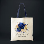 Royal Blue Yellow Gold Floral Bridesmaid gift Tote Bag<br><div class="desc">Elegant royal blue gold theme bridesmaid gift tote bag featuring elegant bouquet of royal blue,  Navy,  gold,  yellow  color rose flowers buds and eucalyptus leaves. Please contact me for any help in customization or if you need any other product with this design.</div>
