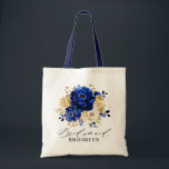 Royal Blue Yellow Gold Floral Bridesmaid gift Tote Bag<br><div class="desc">Elegant royal blue gold theme bridesmaid gift tote bag featuring elegant bouquet of royal blue,  Navy,  gold,  yellow  color rose flowers buds and eucalyptus leaves. Please contact me for any help in customization or if you need any other product with this design.</div>