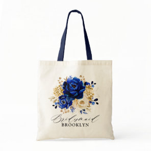 Royal Blue Yellow Gold Floral Bridesmaid gift Tote Bag