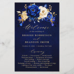 Royal Blue Yellow Gold Floral Wedding Program<br><div class="desc">Elegant royal blue gold theme wedding program card featuring elegant bouquet of royal blue,  Navy,  gold,  yellow  color rose flowers buds and eucalyptus leaves. Please contact me for any help in customization or if you need any other product with this design.</div>