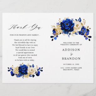 Royal Blue Yellow Gold Floral Wedding Program