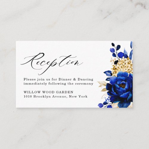 Royal Blue Yellow Gold Floral Wedding Reception Enclosure Card