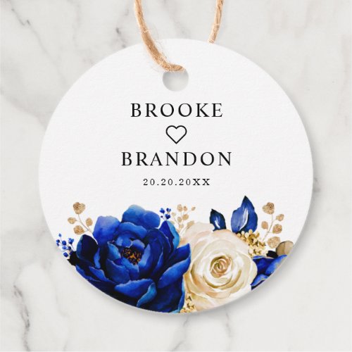 Royal Blue Yellow Gold Floral Wedding Thank you Favor Tags