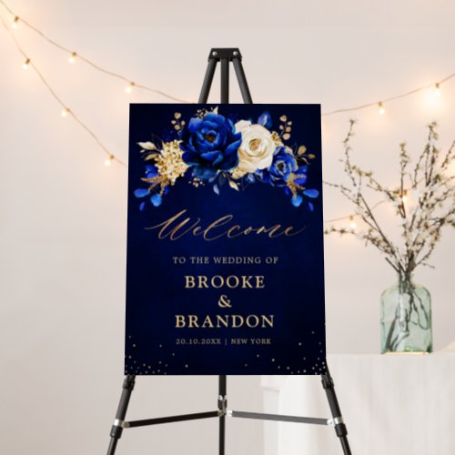 Royal Blue Yellow Gold Floral wedding Welcome Foam Board