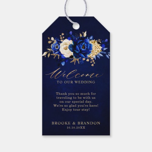 Royal Blue Yellow Gold Floral Wedding Welcome  Gif Gift Tags