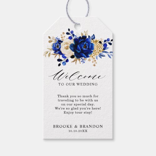 Royal Blue Yellow Gold Floral Wedding Welcome  Gift Tags
