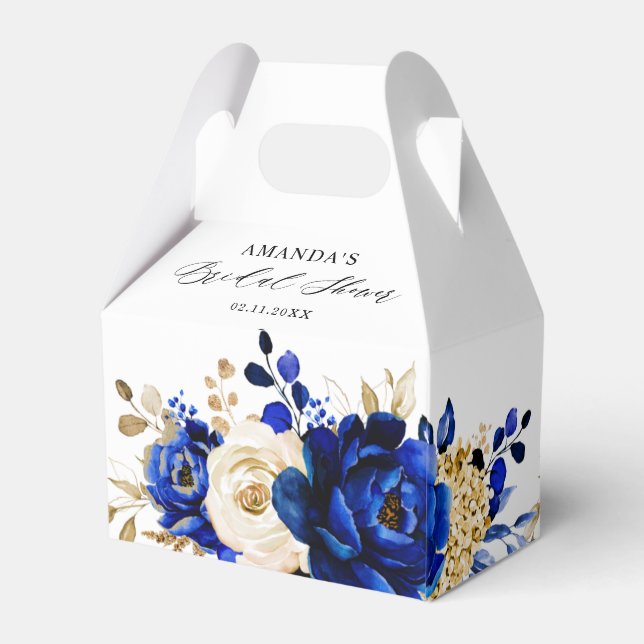 Royal Blue Yellow Gold Metallic Bridal Shower Favor Boxes (Back Side)