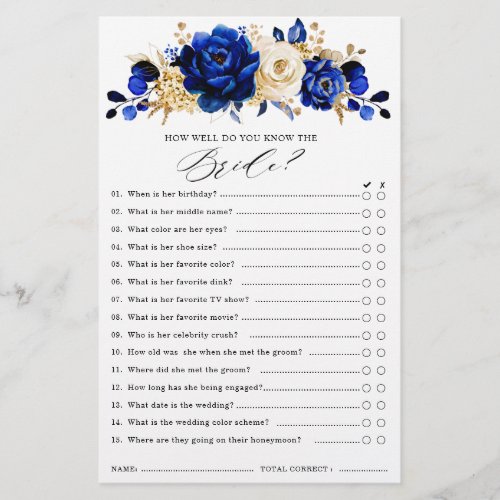 Royal Blue Yellow Gold Metallic Bridal Shower Game