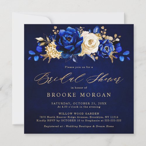 Royal Blue Yellow Gold Metallic Bridal Shower Invi Invitation
