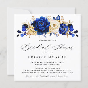 Royal Blue Yellow Gold Metallic Bridal Shower Invitation