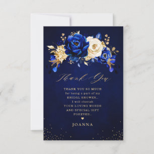 Royal Blue Yellow Gold Metallic Bridal Shower Than Thank You Card