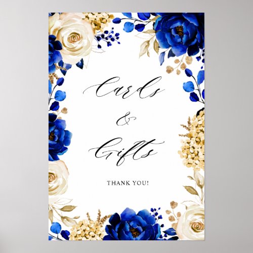 Royal Blue Yellow Gold Metallic Cards  Gifts Poster