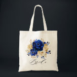 Royal Blue Yellow Gold Metallic Floral Bride Tote Bag<br><div class="desc">Elegant royal blue gold theme bride tote bag featuring elegant bouquet of royal blue,  Navy,  gold,  yellow  color rose flowers buds and eucalyptus leaves. Please contact me for any help in customization or if you need any other product with this design.</div>
