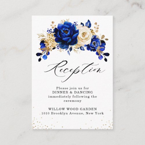 Royal Blue Yellow Gold Metallic Floral Wedding Enclosure Card