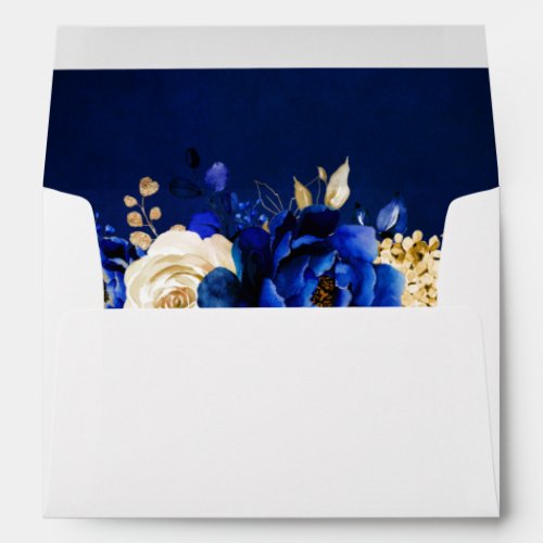 Royal Blue Yellow Gold Metallic Floral Wedding Envelope