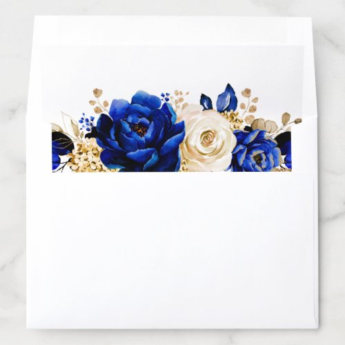 Royal Blue Yellow Gold Metallic Floral Wedding Envelope Liner