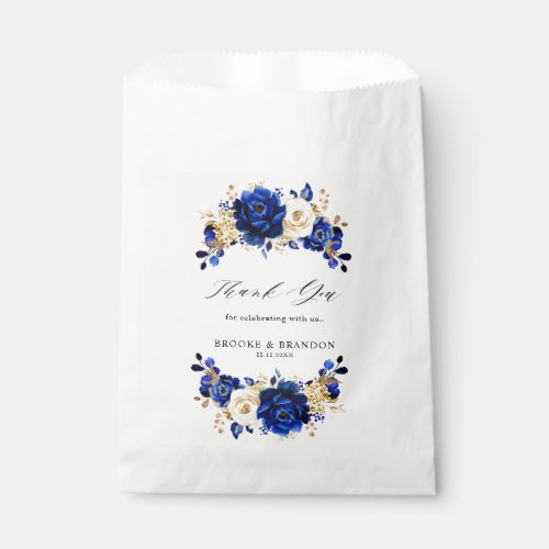 Royal Blue Yellow Gold Metallic Floral Wedding Favor Bag