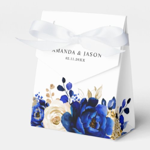 Royal Blue Yellow Gold Metallic Floral Wedding Favor Boxes