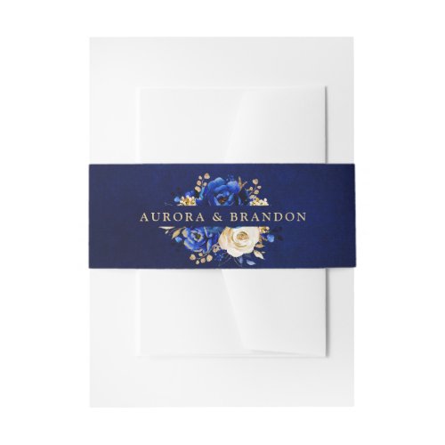 Royal Blue Yellow Gold Metallic Floral Wedding Inv Invitation Belly Band