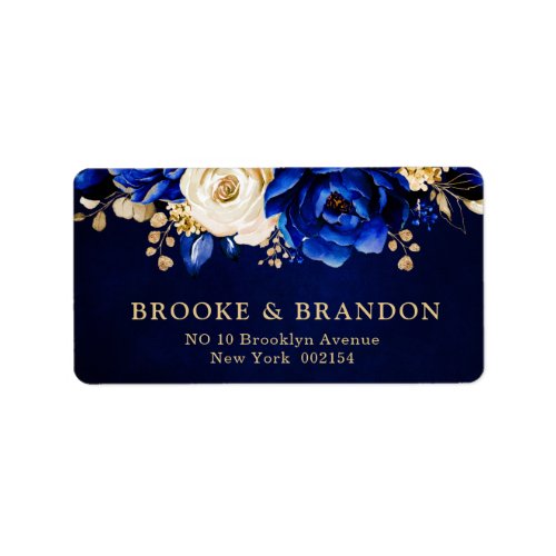 Royal Blue Yellow Gold Metallic Floral Wedding Lab Label