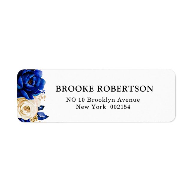 Royal Blue Yellow Gold Metallic Floral Wedding Label (Front)