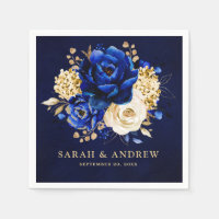 Royal Blue Yellow Gold Metallic Floral Wedding Nap