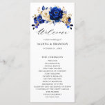 Royal Blue Yellow Gold Metallic Floral Wedding Program<br><div class="desc">Elegant royal blue gold theme wedding program featuring elegant bouquet of royal blue,  Navy,  gold,  yellow  color rose flowers buds and eucalyptus leaves. Please contact me for any help in customization or if you need any other product with this design.</div>