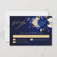 Royal Blue Yellow Gold Metallic Floral Wedding RSV
