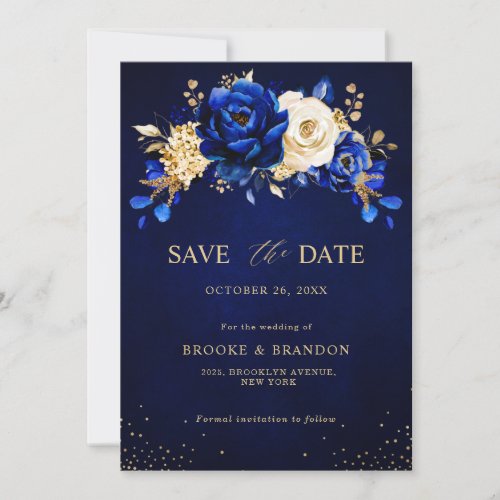 Royal Blue Yellow Gold Metallic Floral Wedding Sav Save The Date
